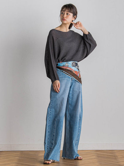 カーブデニムパンツ≪洗濯機で洗える≫