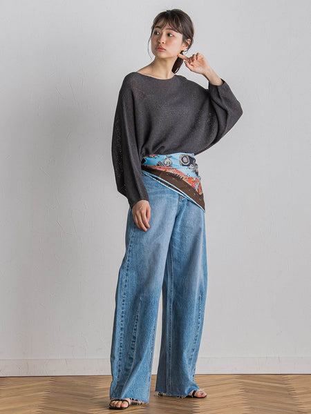 カーブデニムパンツ≪洗濯機で洗える≫