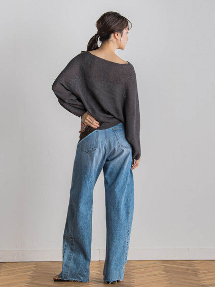 カーブデニムパンツ≪洗濯機で洗える≫