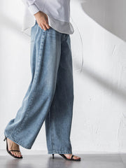 デニムワイドパンツ≪洗濯機で洗える≫