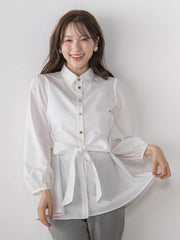 ウエストリボン ペプラムブラウス
