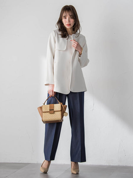 ノーカラーハーフコート