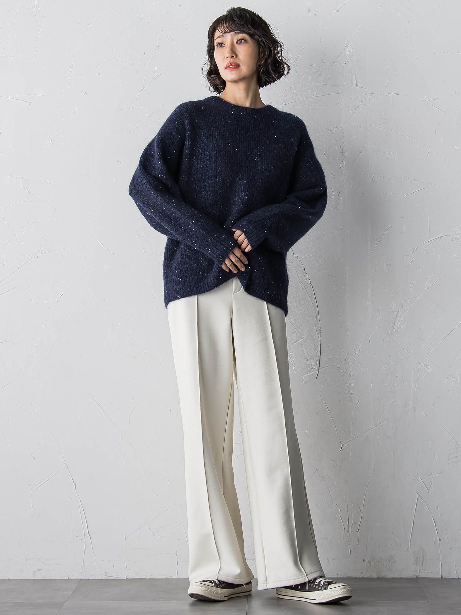 【WEB限定/大きいサイズ】”まるで毛布”とろける裏起毛ワイドパンツ