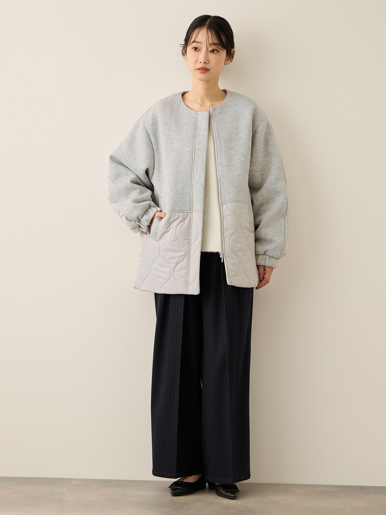 ダンボール中綿切り替えノーカラージャケット≪手洗い可能≫