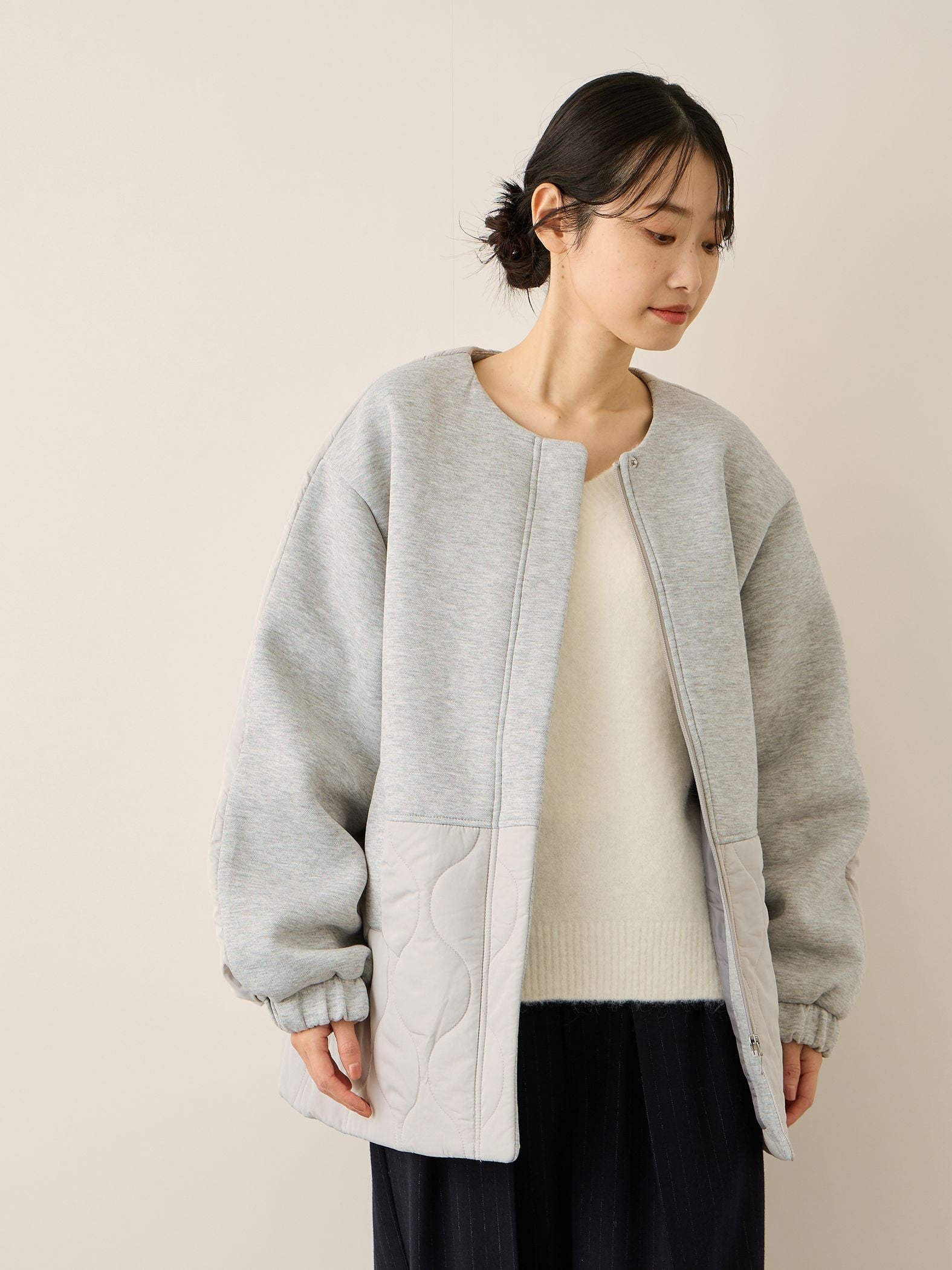 ダンボール中綿切り替えノーカラージャケット≪手洗い可能≫