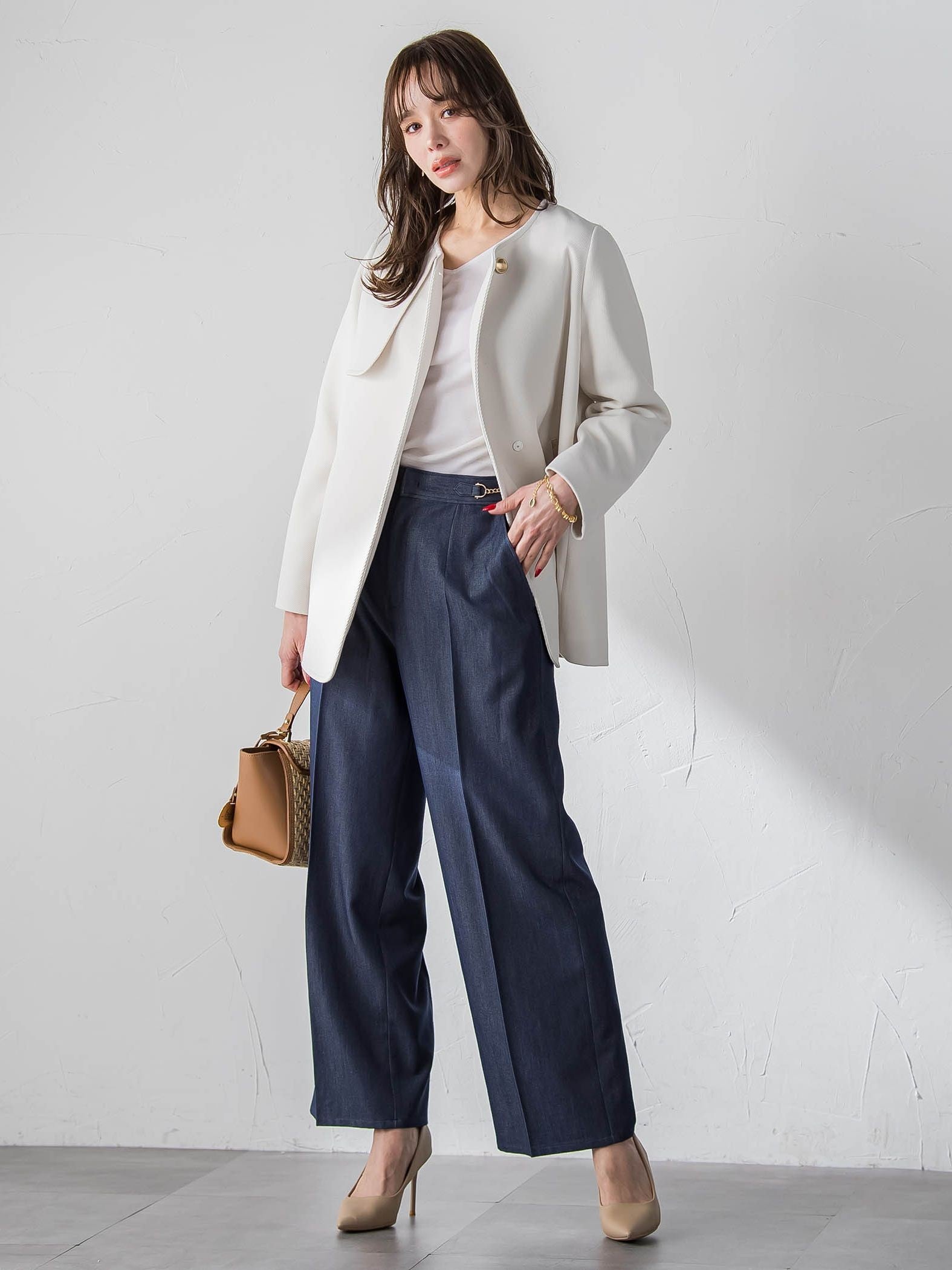 ノーカラーハーフコート