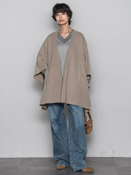 ニット両面パイルノーカラーポンチョ