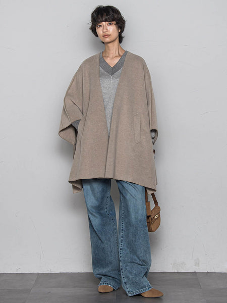 ニット両面パイルノーカラーポンチョ
