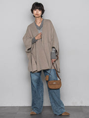 ニット両面パイルノーカラーポンチョ