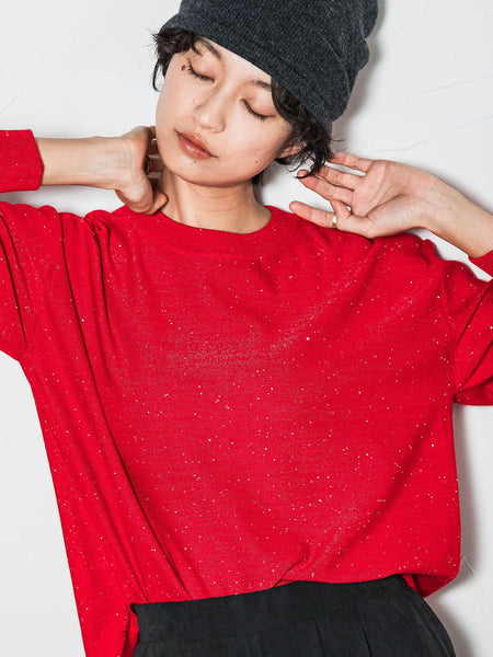 ミニスパンコールクルーネックニット≪手洗い可能≫