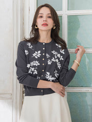 ボタニカルモチーフ刺繍カーディガン