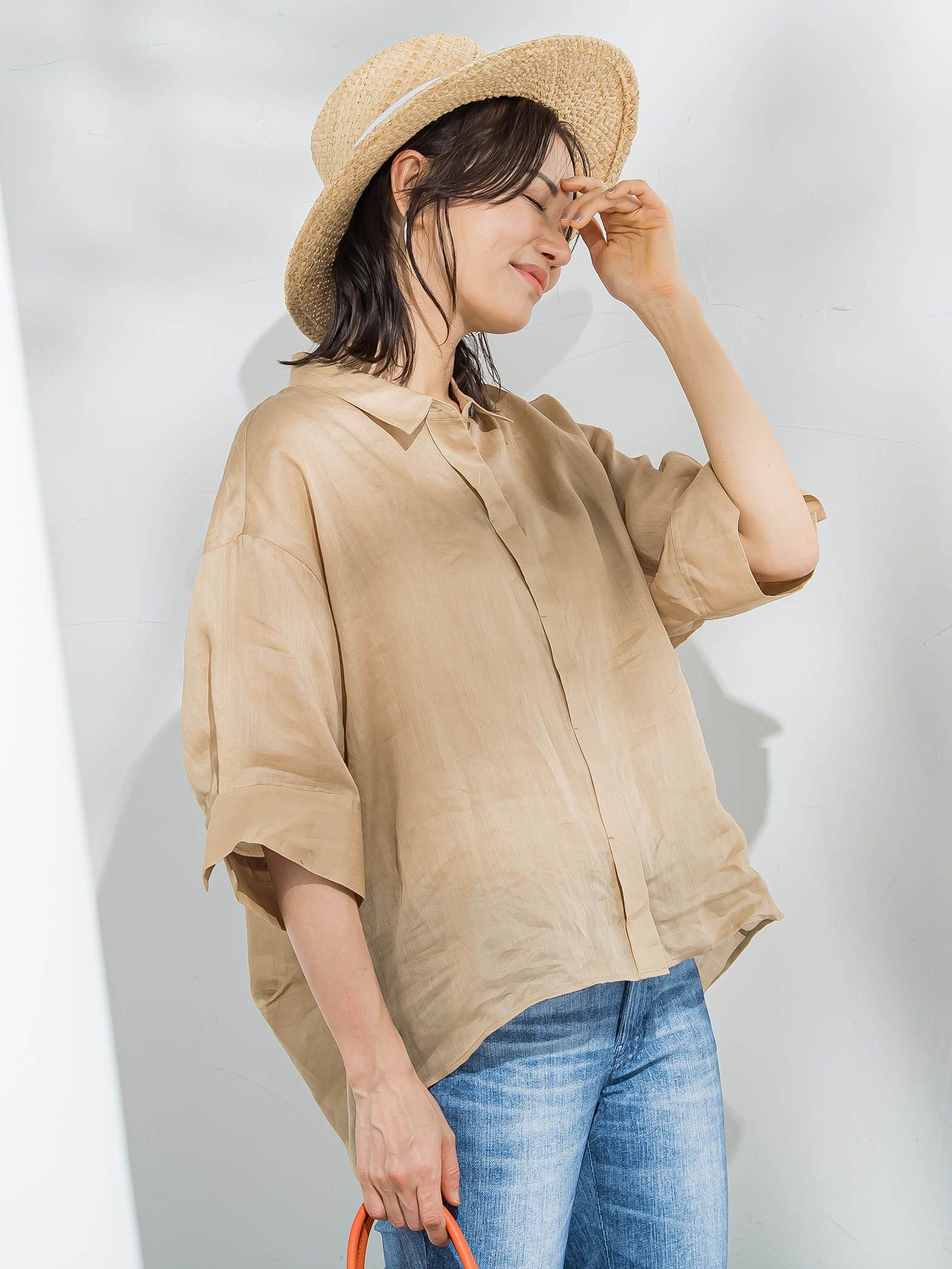 【WEB限定】ラミーシャツブラウス≪洗濯機で洗える≫