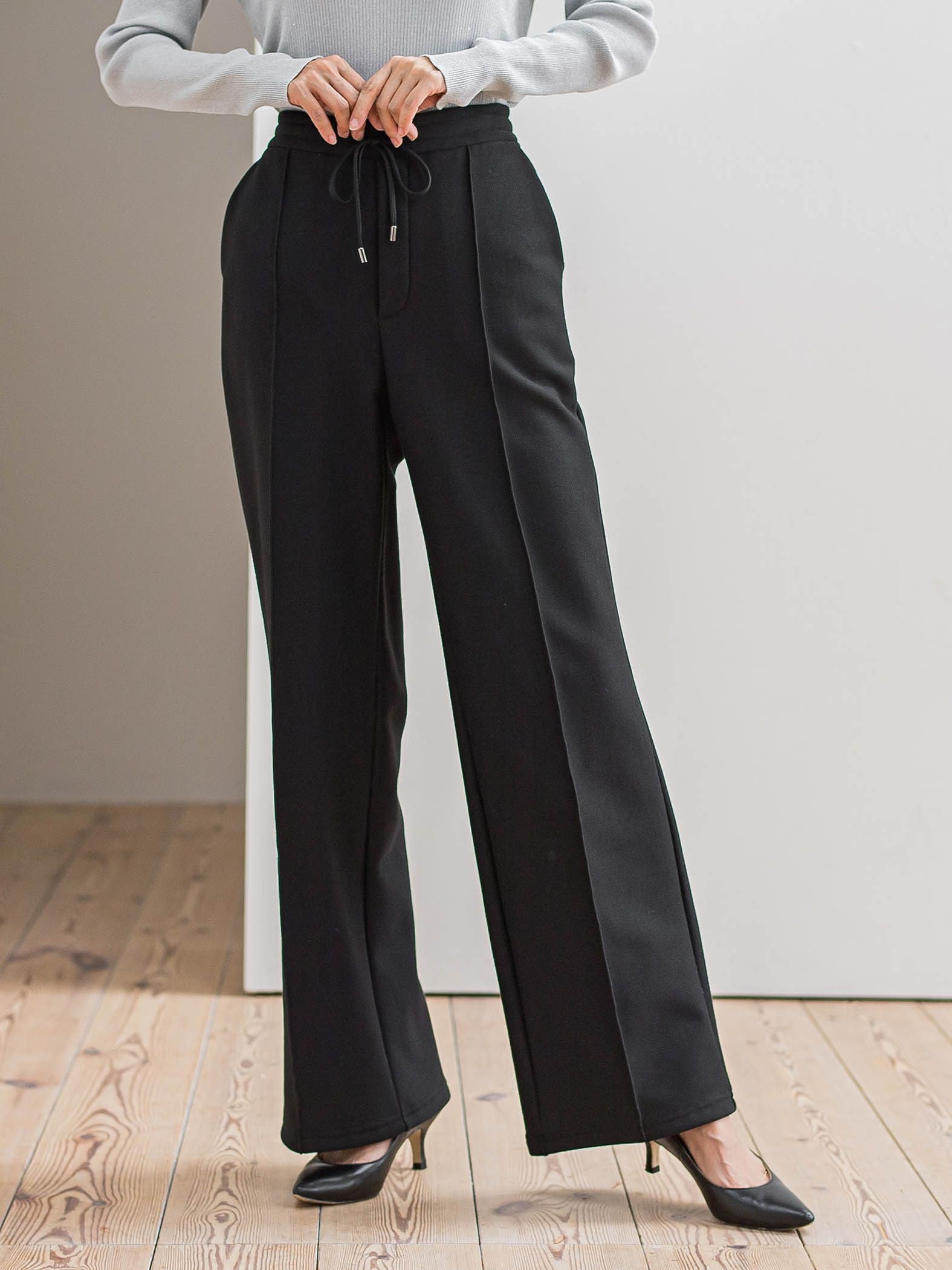 【WEB限定/新色追加】”楽暖”裏起毛ワイドパンツ≪洗濯機で洗える≫