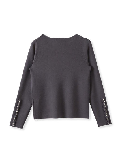 袖フリルパールリブニット