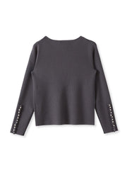 袖フリルパールリブニット