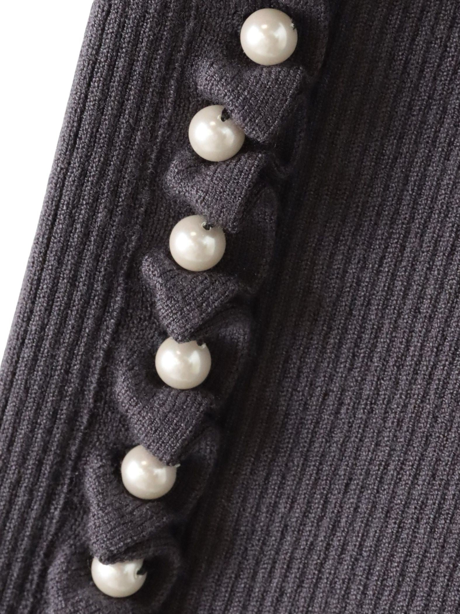 袖フリルパールリブニット