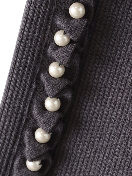 袖フリルパールリブニット