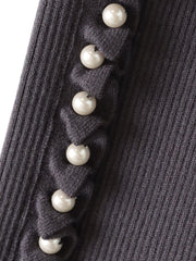 袖フリルパールリブニット