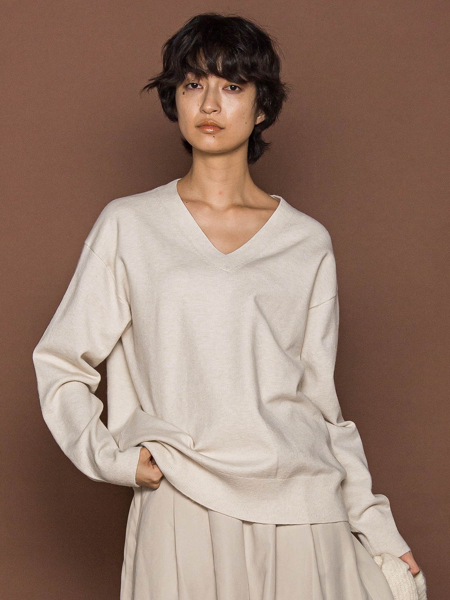 【ふわもち】Vネックニット≪洗濯機で洗える≫