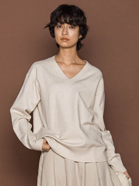 【ふわもち】Vネックニット≪洗濯機で洗える≫