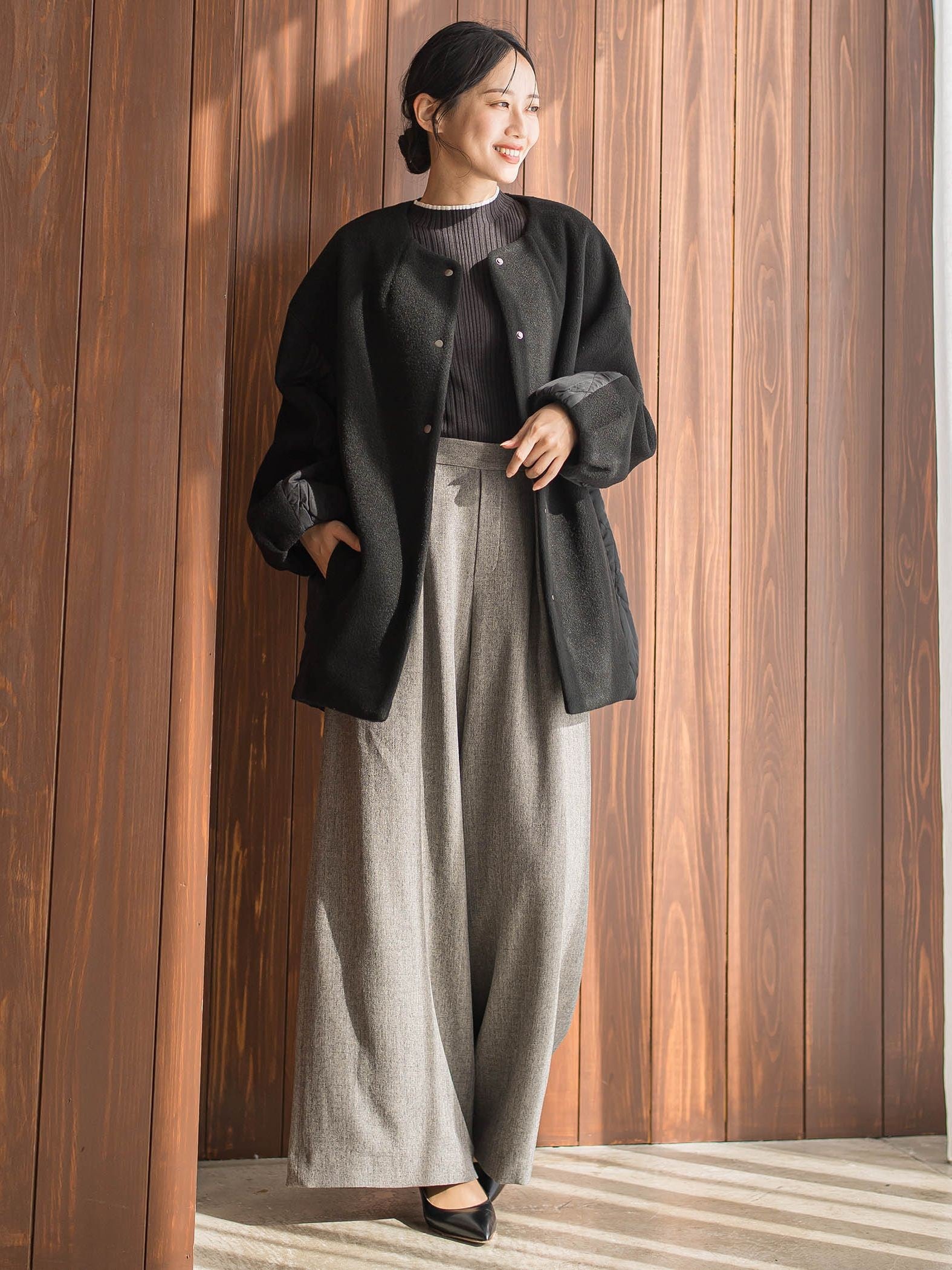 袖ボタンランダムリブニット≪手洗い可能≫