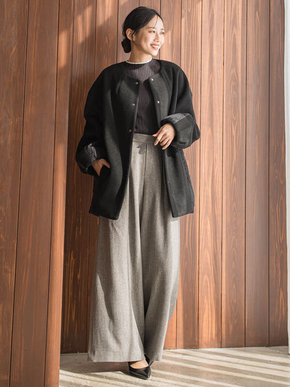 袖ボタンランダムリブニット≪手洗い可能≫