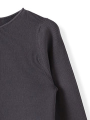 袖フリルパールリブニット