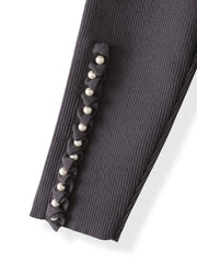 袖フリルパールリブニット