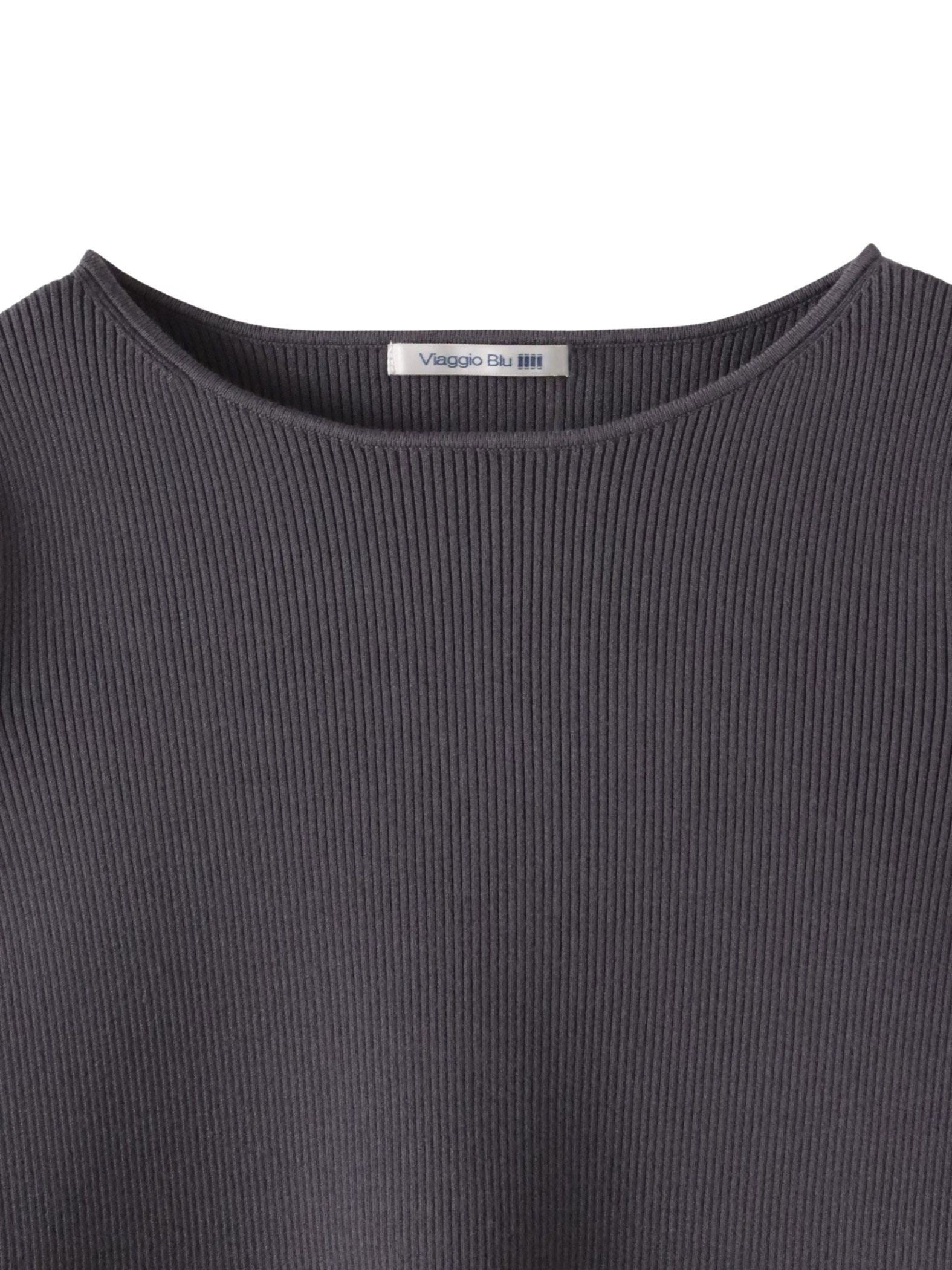 袖フリルパールリブニット