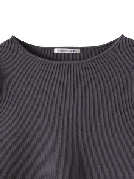 袖フリルパールリブニット