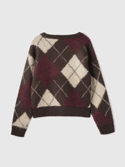 アーガイルVネックニット≪手洗い可能≫