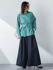 ボートネックコットンポプリンストライプブラウス