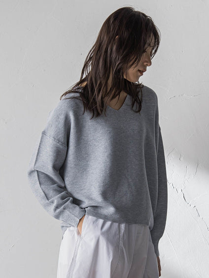 Vネックラメガーターニットプルオーバー≪手洗い可能≫