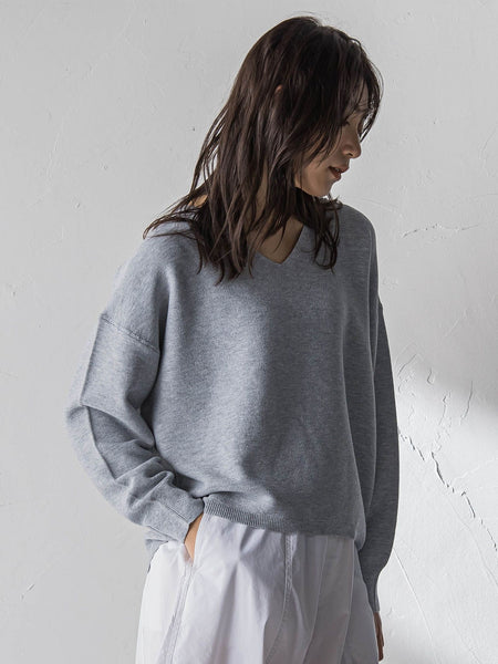 Vネックラメガーターニットプルオーバー≪手洗い可能≫