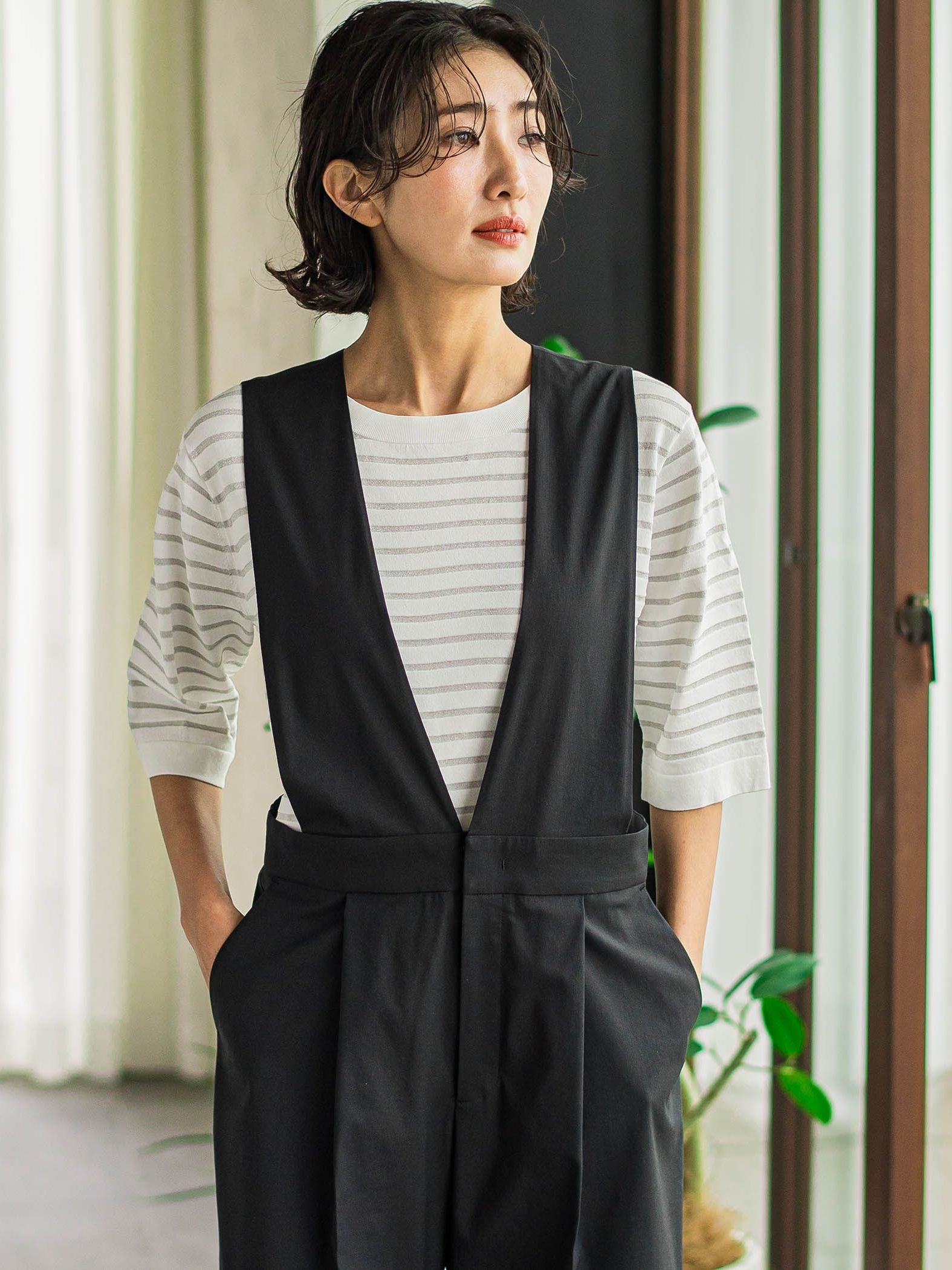 Tシャツ風ボーダーニットプルオーバー≪手洗い可能≫