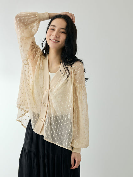 フラワー刺繍テキスタイルカーディガン