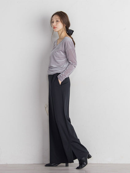 ポンチサイドスリットワイドパンツ≪セットアップ対応/手洗い可能≫