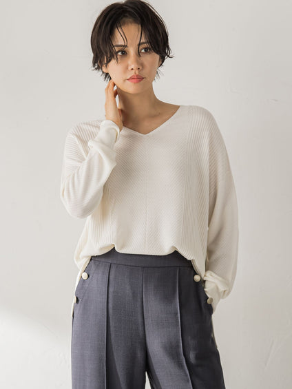 【WEB限定サイズあり】【洗えるニット】ECOCUWOOL Vネックニットプルオーバー≪シワになりにくい≫