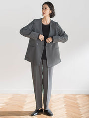 【大きいサイズ】ハイストレッチカルゼストレートパンツ