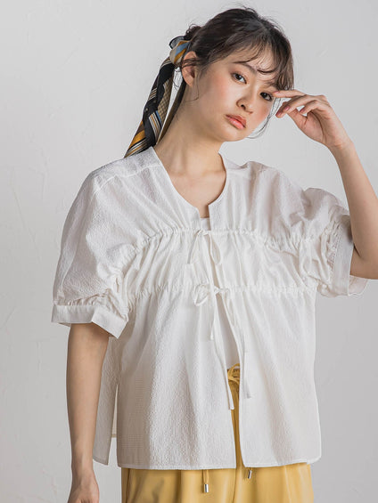【WEB限定】カラミタンブラーリボンブラウス≪手洗い可能≫