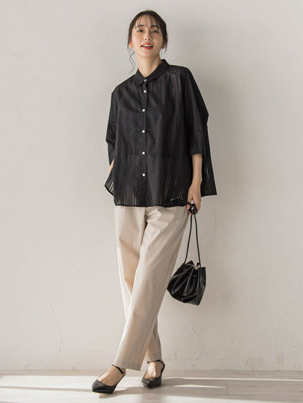 【WEB限定】T/Cストライプブラウス