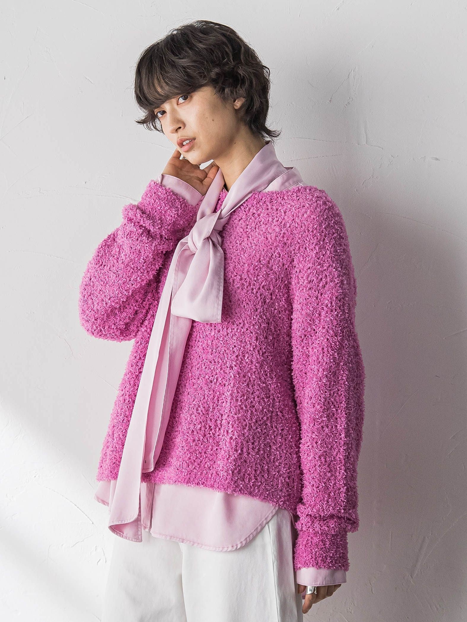 ファンシーヤーンボートネックニットプルオーバー≪手洗い可能≫