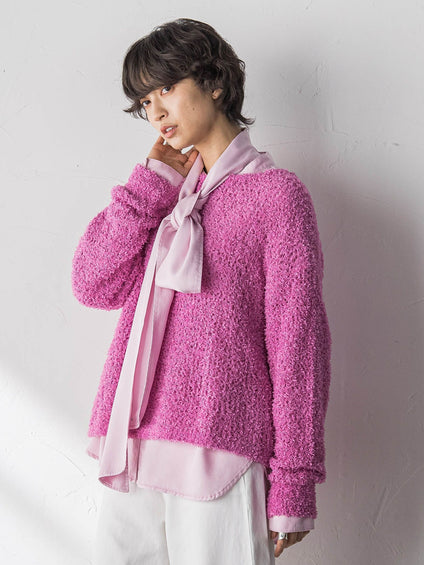 ファンシーヤーンボートネックニットプルオーバー≪手洗い可能≫