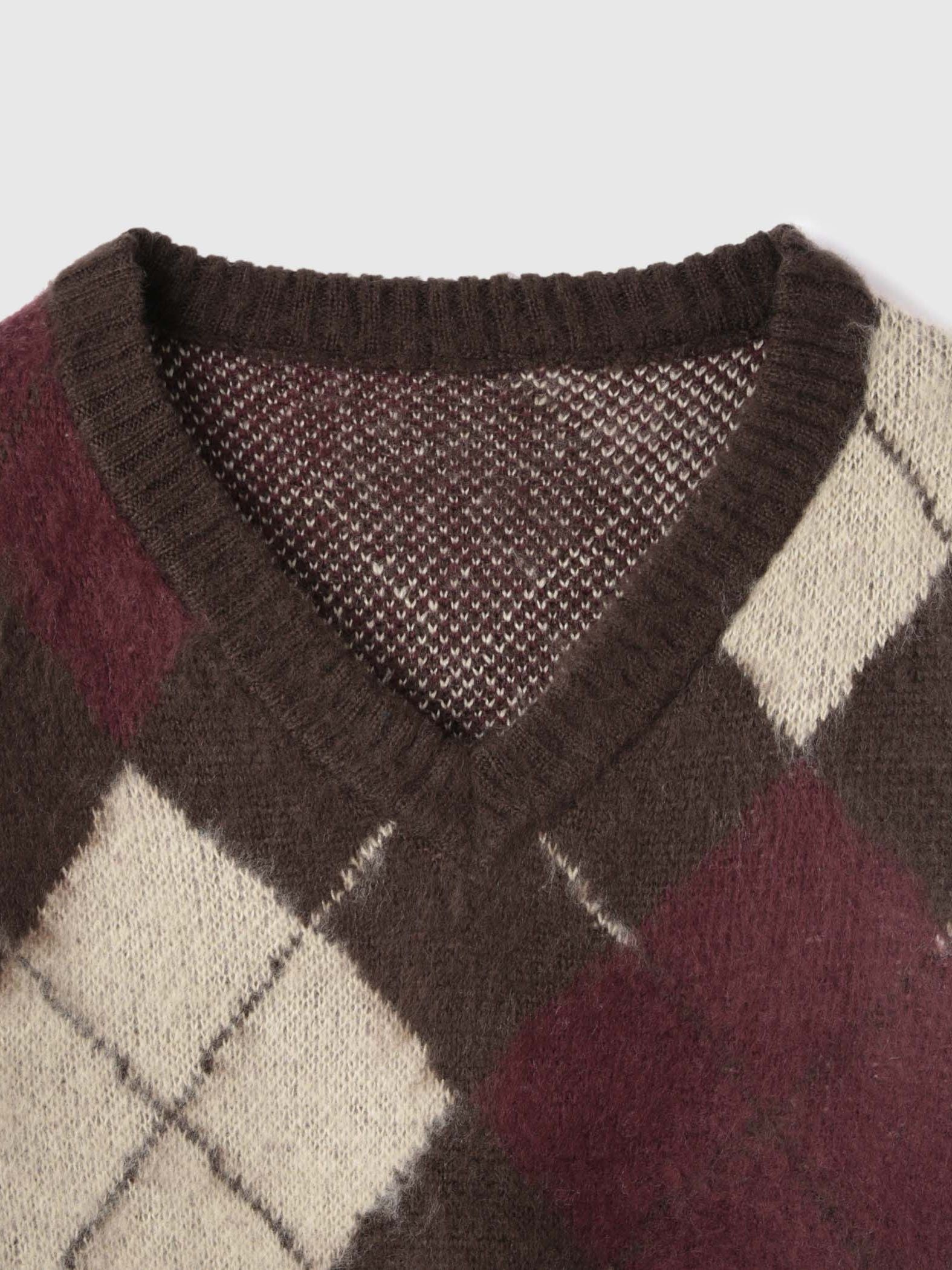 アーガイルVネックニット≪手洗い可能≫