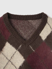 アーガイルVネックニット≪手洗い可能≫