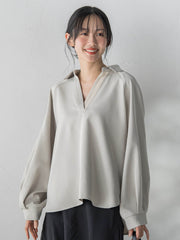 【WEB限定】パウダーストレッチ合わせネックブラウス≪手洗い可能≫