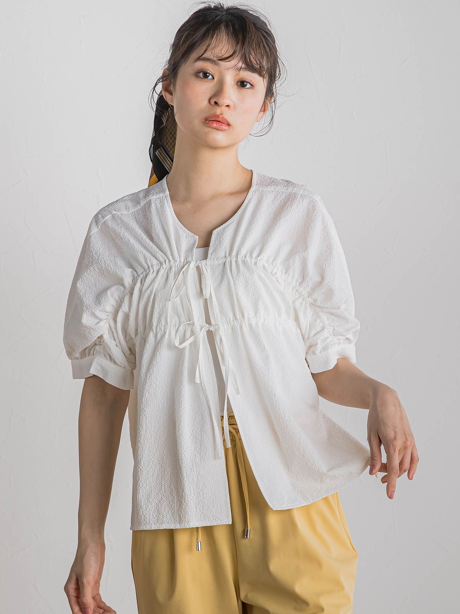 【WEB限定】カラミタンブラーリボンブラウス≪手洗い可能≫