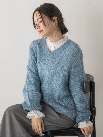 【WEB限定】モヘヤラメVネックショートプルオーバー≪手洗い可能≫