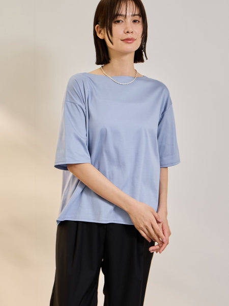 《予約》【連休。涼。軽やかに。】ボートネックT《汗じみ軽減 / 接触冷感》