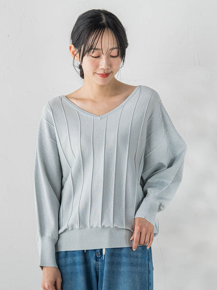 ラメドルマンVネックニット